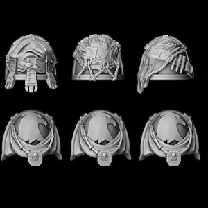 Puede incluir: Un conjunto de diez hombreras en miniatura de color gris para figuras de juego. La fila superior presenta diseños variados, incluyendo uno con el texto 'LICENSE TO KILL' y un as de picas, mientras que la fila inferior muestra cinco hombreras idénticas con un emblema de águila central.