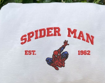 Chemise brodée super-héros Spiderman, sweat-shirts brodés de dessins animés, col rond tendance, chemise Spiderman, sweat à capuche brodé EH269