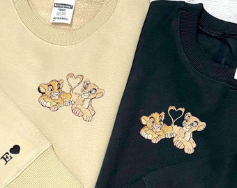 Simba, Nala Couple Sweater, Cartoon Sweatshirts, Embroidered Sweatshirt, Trending Crewneck, Vintage shirt, Embroidery Hoodie ETMTM066
