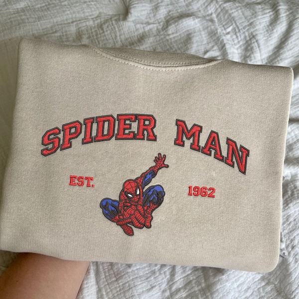 Superhero Spiderman Embroidered Shirt, Cartoon Embroidered Sweatshirts, Trending Crewneck, Spiderman shirt, Embroidery Hoodie EH219