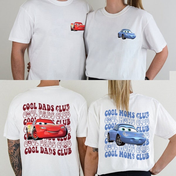 Camicia con stampa McQueen Cool Dads Club e Sally Cool Moms Club, Cars Mcqueen x Sally, Camicia per coppie, Regalo per la festa del papà e la festa della mamma 2TNIS276-279