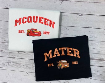 Cars Mcqueen x Mater x Sally Embroidered Sweatshirt, Cartoon Sweatshirts, Couple Christmas, Trending Crewneck, Christmas Gift ECT0030405