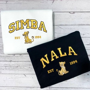 Simba and Nala Couple Sweater, Cartoon Embroidered Sweatshirts, Trending Crewneck, Vintage shirt, Embroidery Hoodie ECT027028