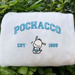 Pochacco Sweater, Cartoon Embroidered Sweatshirts, Trending Crewneck, Vintage shirt, Embroidery Hoodie ECT022