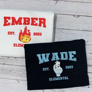 Elemental Ember And Wade Sweatshirts, Elemental, Disney Embroidered Shirt, Trending Embroidered Crewneck, Disney Couple Shirt EH091092