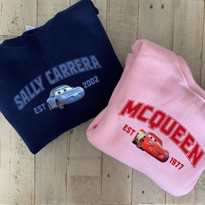 Bluzy z nadrukiem Mcqueen i Sally, samochody Mcqueen x Sally para, modny okrągły dekolt, walentynkowa koszula dla par, walentynkowa koszula PNIS001-002 zdjęcie 6