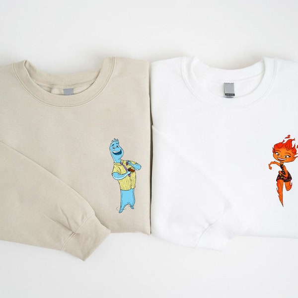 Sweat-shirts imprimés Ember et Wade, chemise élémentaire, chemise de film de dessin animé, col d’équipage de dessin animé, chemise de couple, cadeau de la Saint-Valentin PK491-492