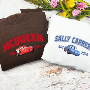 Bluzy z nadrukiem Mcqueen i Sally, samochody Mcqueen x Sally para, modny okrągły dekolt, walentynkowa koszula dla par, walentynkowa koszula PNIS001-002 zdjęcie 2