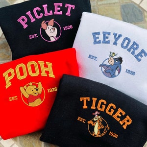 Pooh and Friends Embroidered Sweatshirt, Winnie-the-Pooh, Tigger, Piglet, Eeyore, Cartoon Shirt, Gift For Friends, Bear Shirt EH364-ESH122