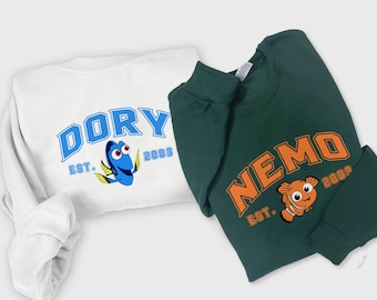 Sudaderas con estampado de Nemo y Dory, camisa de Buscando a Nemo, camisa de Disney, cuello redondo de dibujos animados, camisa de pareja de Disney, regalo del día de San Valentín PK411-412