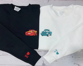 Cars Couple Sweater, Cartoon Mcqueen x Sally Embroidered Sweatshirts, Trending Crewneck, Vintage shirt, Embroidery Hoodie EH268.267.TN.Hand