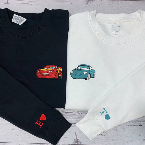 Cars Couple Sweater, Cartoon Mcqueen x Sally Embroidered Sweatshirts, Trending Crewneck, Vintage shirt, Embroidery Hoodie EH268.267.TN.Hand