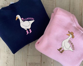 Western Silly Goose Embroidered Sweatshirts, Retro Silly Cowboy Shirt, Cowgirl Silly Goose Shirt, Duck Shirt, Cowboy Duck Shirt ESH287-288