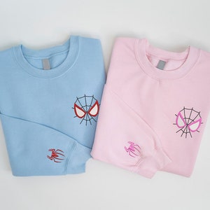 Spider Couple Embroidered Sweater, Cartoon Sweatshirts, Valentine Embroidered Sweatshirt, Trending Crewneck, Spiderman EH477.478.TN.Hand