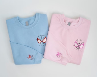 Spider Couple Embroidered Sweater, Cartoon Sweatshirts, Valentine Embroidered Sweatshirt, Trending Crewneck, Spiderman EH477.478.TN.Hand