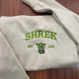 Shrek Sweater, Cartoon Embroidered Sweatshirts, Trending Crewneck, Vintage shirt, Embroidery Hoodie ECT029