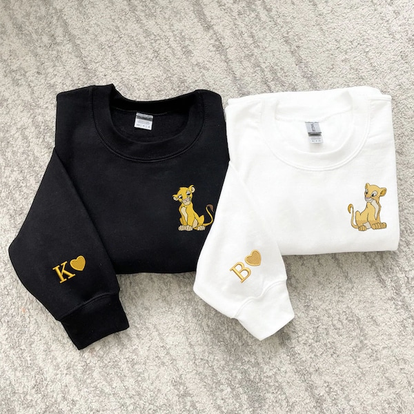 Simba and Nala Embroidered Sweatshirts, Lion King Shirts, Trending Crewneck, Couple Shirt, Gift For Love, Valentine Shirt EH345.346.TN.Hand