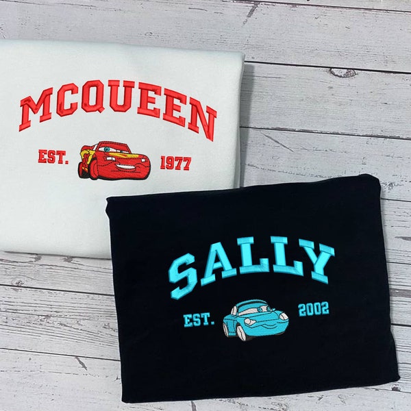 Cars Mcqueen and Sally Embroidered Sweatshirt, Cartoon Sweatshirts, Couple Christmas, Trending Crewneck, Christmas Gift ECT0030405