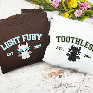Toothless and Light Fury Print Sweatshirts, Dragon's Couple Shirt, How To Train Your Dragon, Couple Shirt, Cartoon Movie Shirt PK405-406
