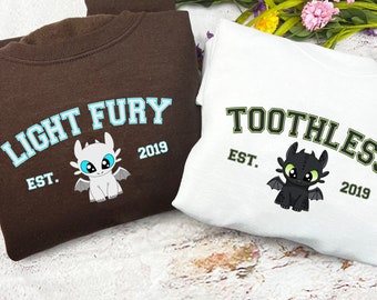 Toothless and Light Fury Print Sweatshirts, Dragon's Couple Shirt, How To Train Your Dragon, Couple Shirt, Cartoon Movie Shirt PK405-406