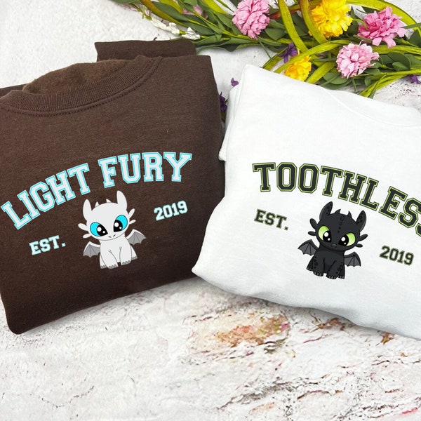 Toothless and Light Fury Print Sweatshirts, Dragon's Couple Shirt, How To Train Your Dragon, Couple Shirt, Cartoon Movie Shirt PK405-406