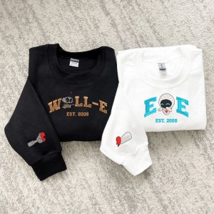 Walle Eve Couple Embroidered Sweater, Cartoon Sweatshirts, Couple Shirt, Trending Crewneck, Vintage shirt, Valentine Gift EH483.484.HAND