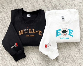 Walle Eve Couple Embroidered Sweater, Cartoon Sweatshirts, Couple Shirt, Trending Crewneck, Vintage shirt, Valentine Gift EH483.484.HAND