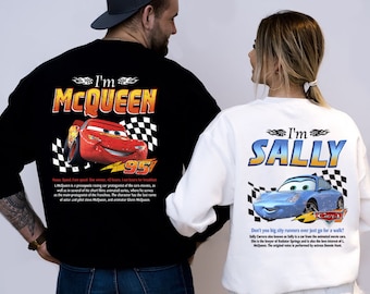 Camisa con estampado de Mcqueen y Sally, pareja de Cars Mcqueen x Sally, cuello redondo de tendencia, camisa a juego de Cars, Im Lightning Sally Cars PSH017-020