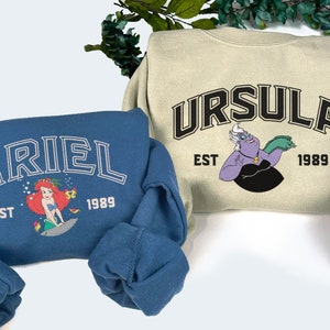 Ariel and Ursula Print Sweatshirts, Little Mermaid Ariel Shirts, Xmas Crewneck, Couple Shirt, Gift For Friends, Christmas Shirt PNIS091-092