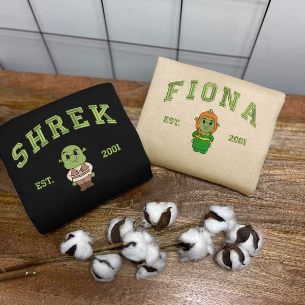 Shrek y Fiona pareja suéter bordado, camisa de pareja de dibujos animados, sudadera de San Valentín, cuello redondo de tendencia, Shrek, regalo para él EH463.464