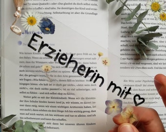 Transparentes Lesezeichen, personalisiertes Geschenk NAME gepresste Blumen Abschied Lehrerin Erzieherin