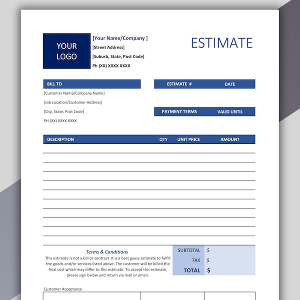 Construction Bid Template - Etsy