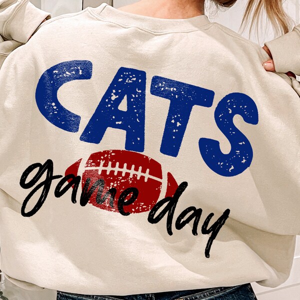 Cats Game day football distressed png , Cats lightning design, Cats sport download, Game day sublimation, Cats png