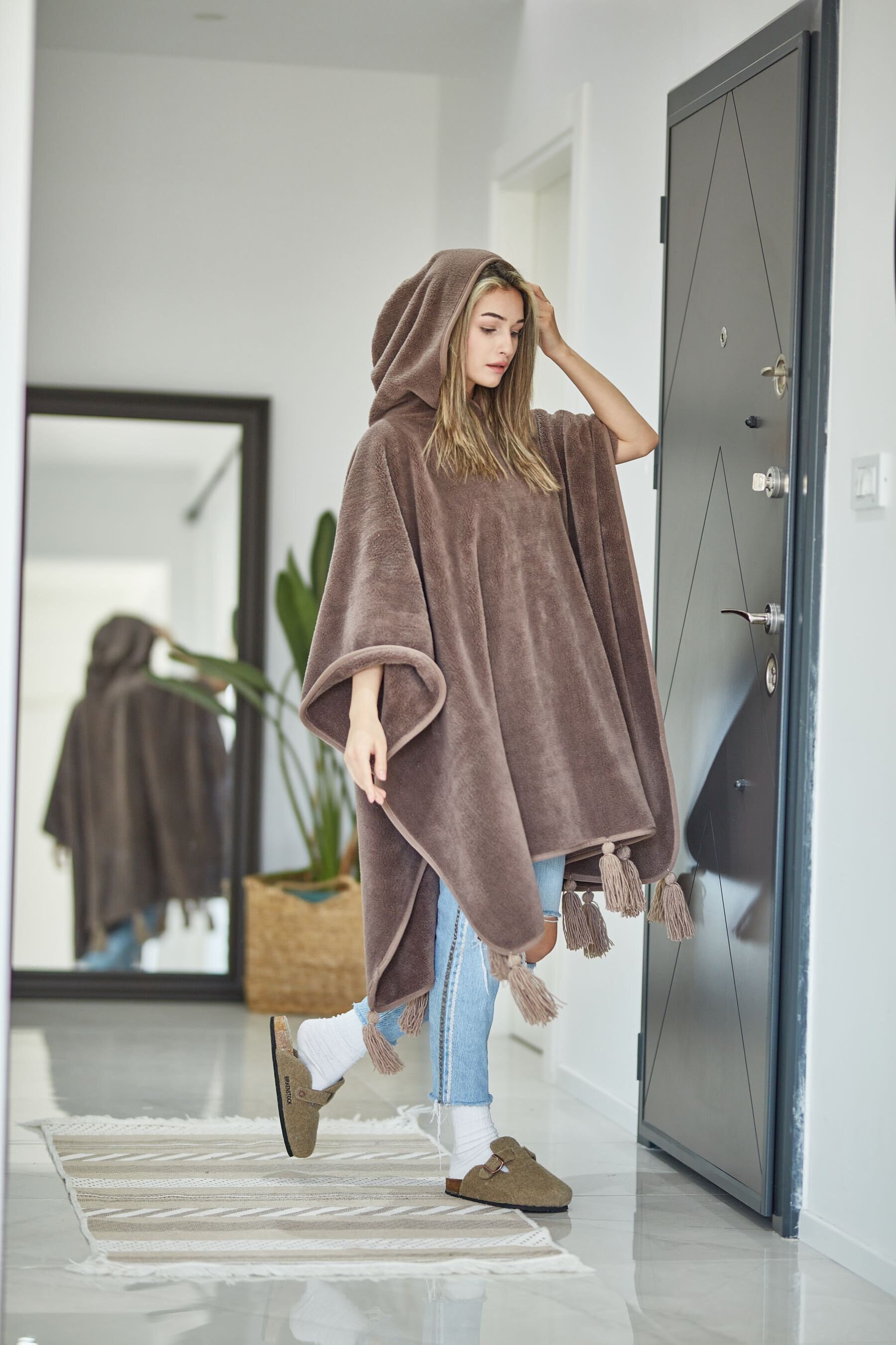 Fleece Hooded Poncho Etsy Canada
