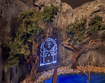 Doors of Moria Book Nook – Dwarven Rune Door Bookshelf Insert Lamp | Tolkien Inspired Fantasy Diorama