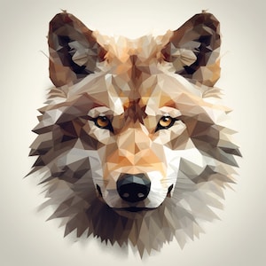 Polygonal Wolf&#39;s Head - Digital Art Print - Modern Geometric Animal Design - Instant Download