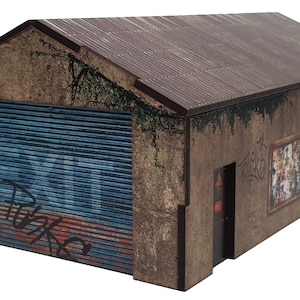 MDF 28 mm voorbedrukt Urban Decay Garage Warhammer, Malifaux, Bolt Action Wargaming Terrain