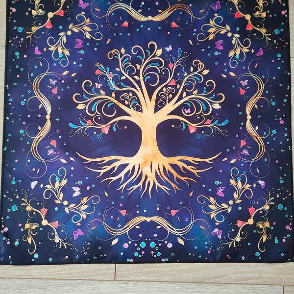 Tapis Tarot arbre de vie, nappe tarot, tapis cartomancie