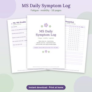 MS Symptom Log Printable, Multiple Sclerosis Daily Tracker, Fatigue Mobility Cognition, PDF