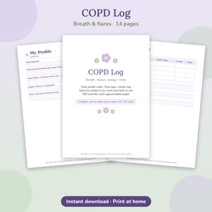 COPD Log Printable, Breath Mucus Energy Inhaler Diary Flare Tracker, PDF