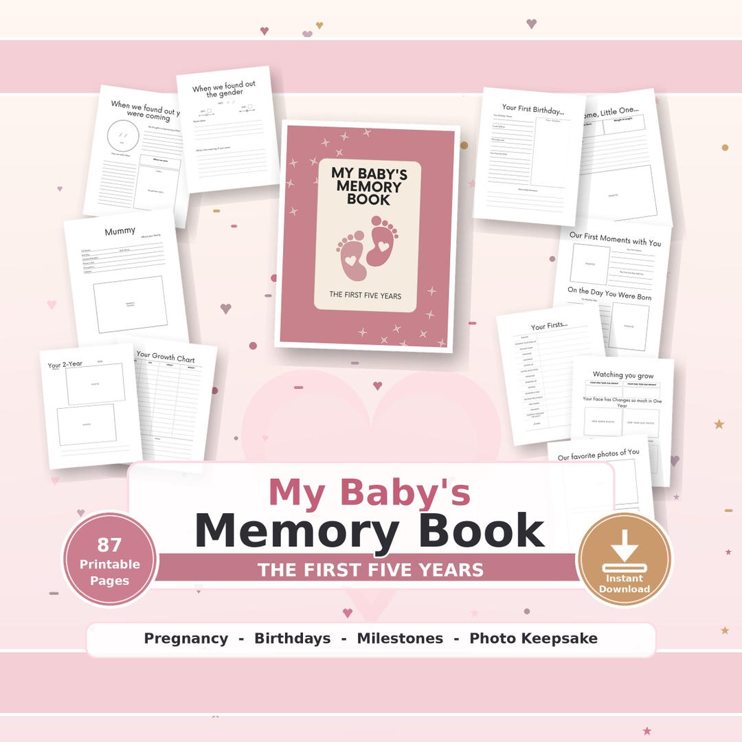 Baby Memory Book Printable PDF, First Five Years Keepsake Journal ...
