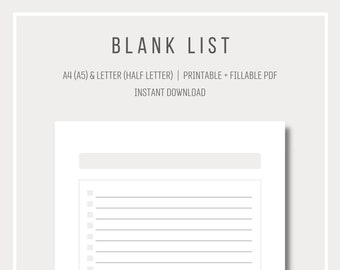 Printable blank list | Simple list template | Planner insert | Checklist | A4 and Letter size | Printable and fillable PDF