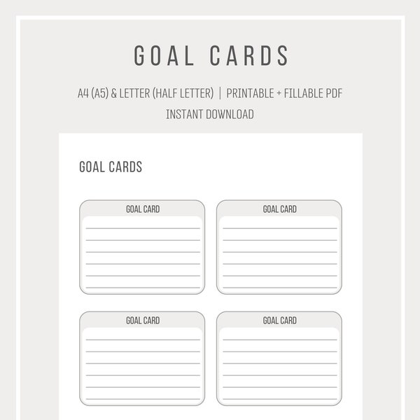 Goal cards | Goal setting | Printable goal card | Motivation cards | Manifest your goals | A4 and Letter PDF