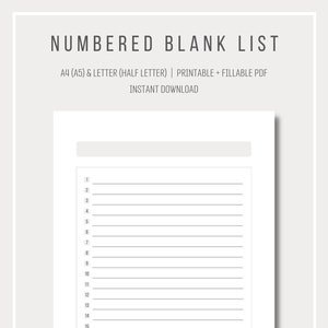 Numbered Blank List | Simple List Template | Printable List | Digital ...