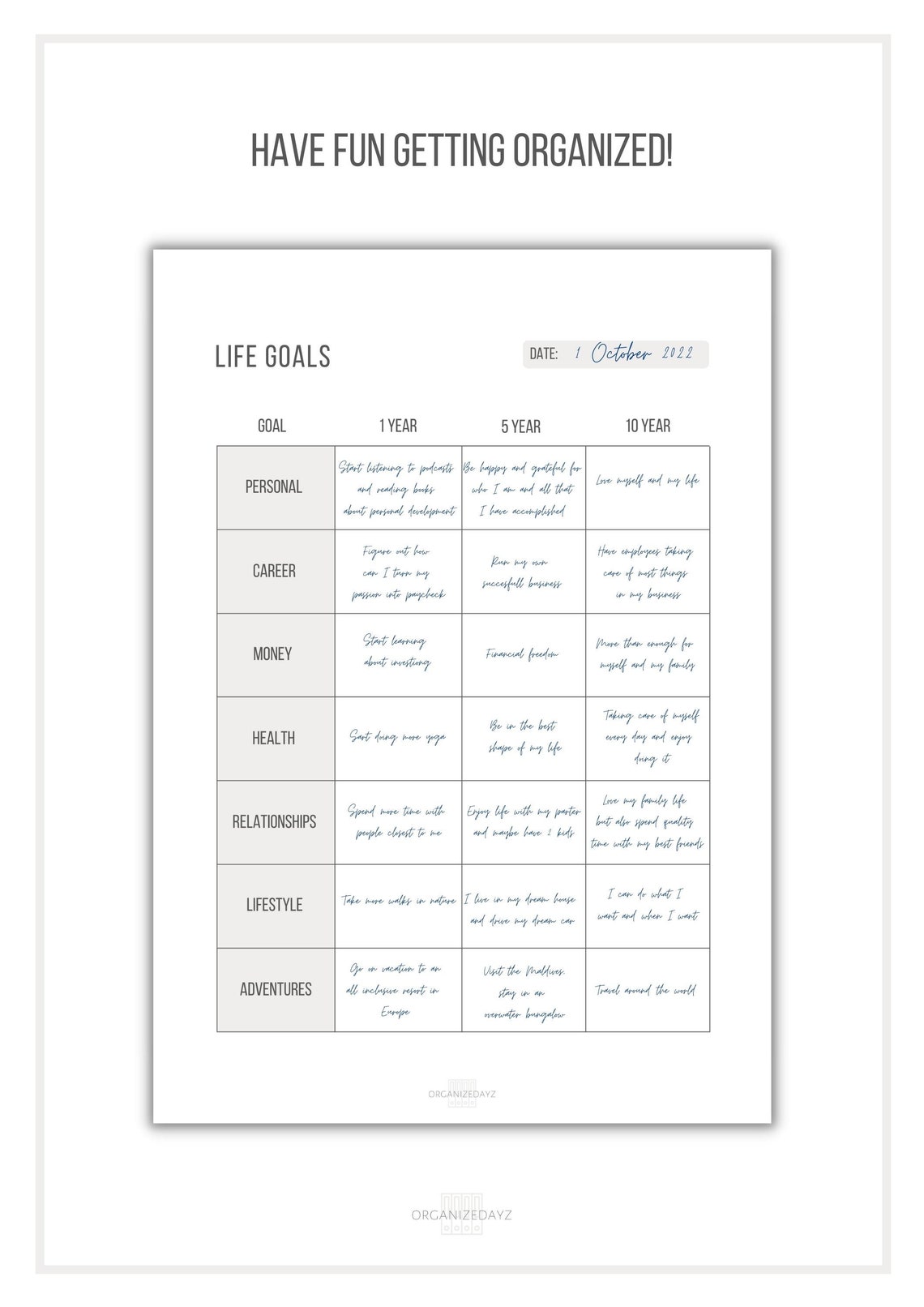 Printable Life Goals Plan Goal Plan Template Planner - Etsy