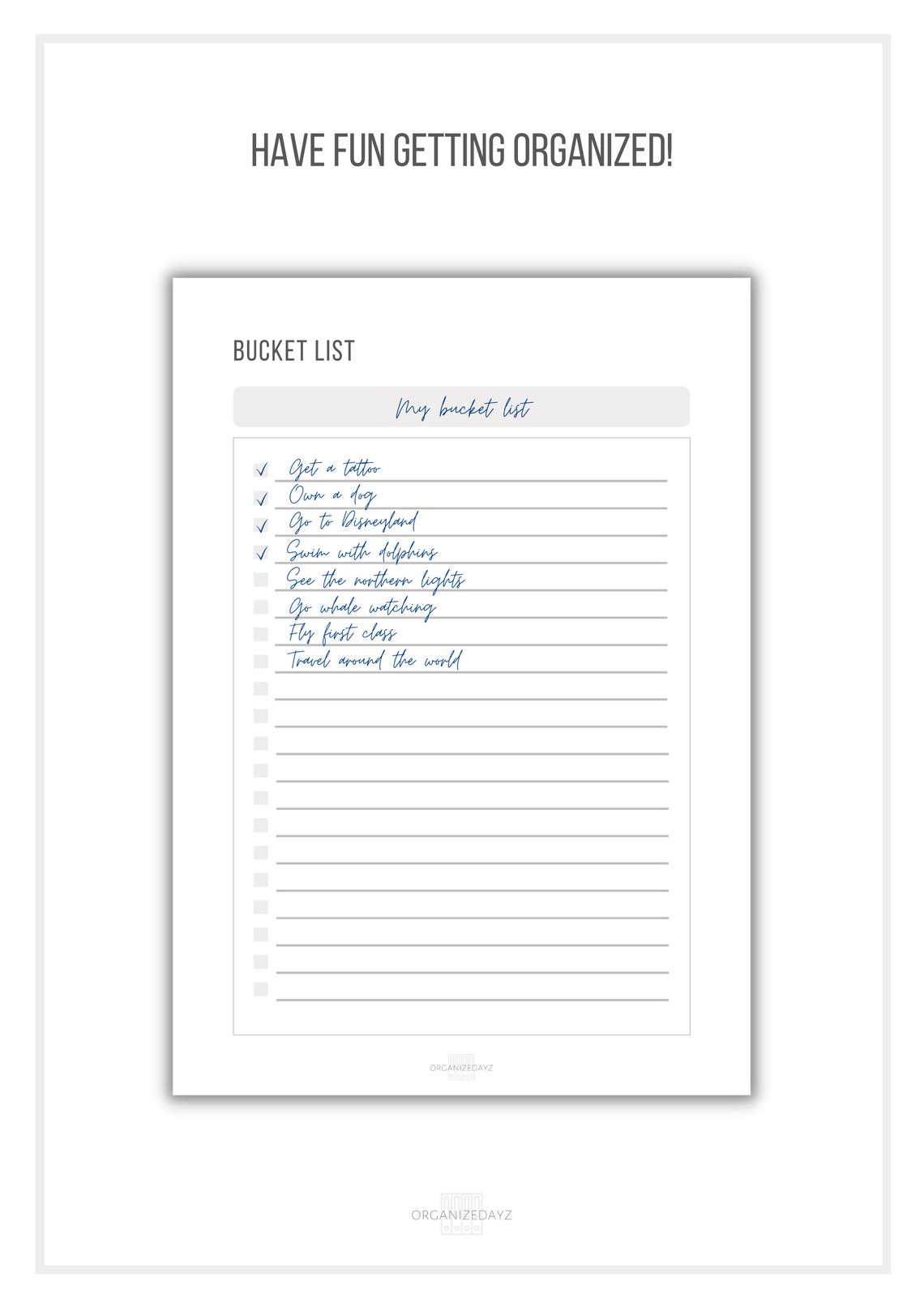 Bucket List Life Goals Checklist Minimalist Bucket List Etsy