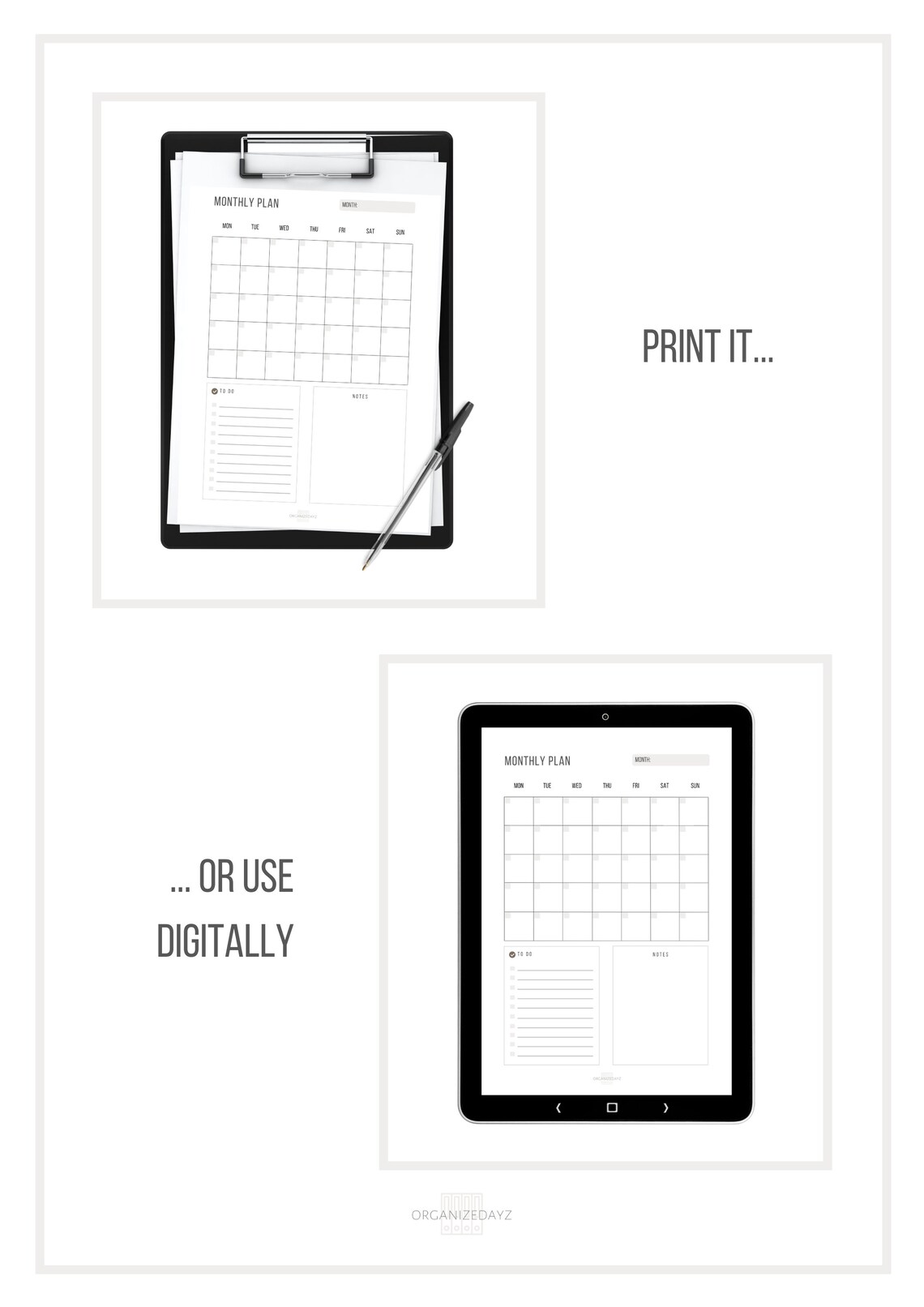 Printable Monthly Planner Planner Insert Monthly Tasks - Etsy