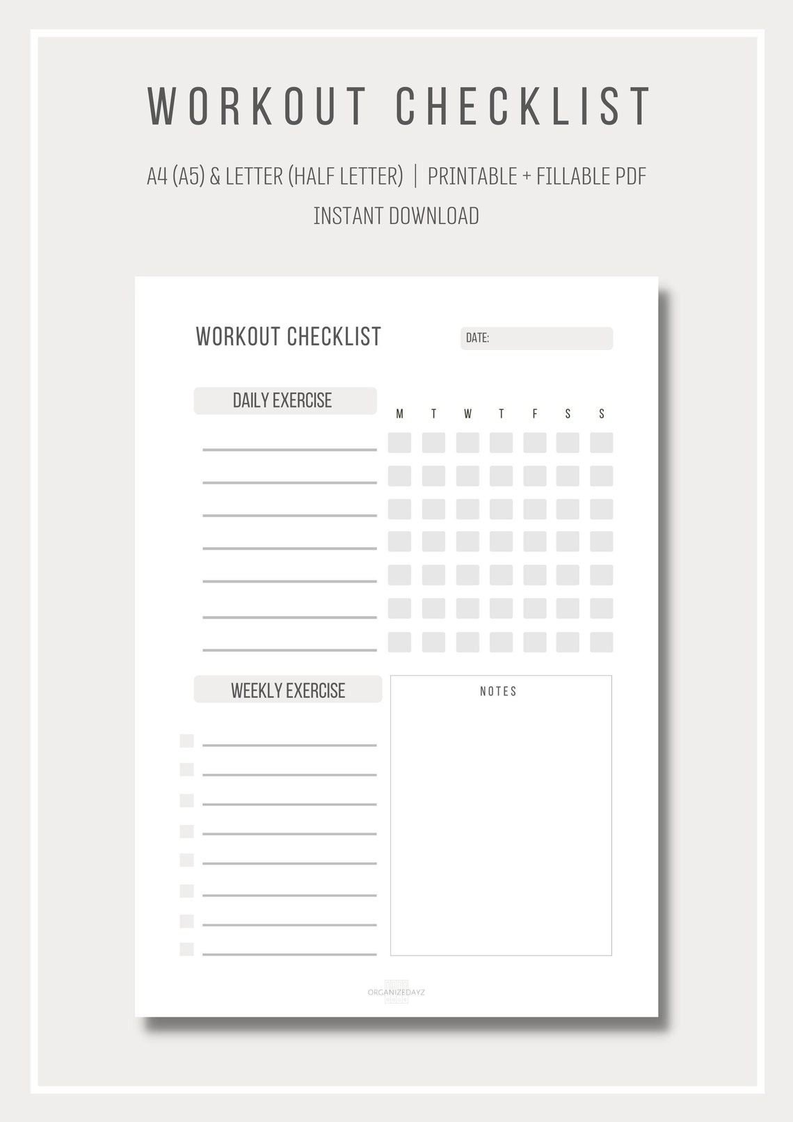 Printable Workout Checklist Workout Tracker Planner Insert - Etsy
