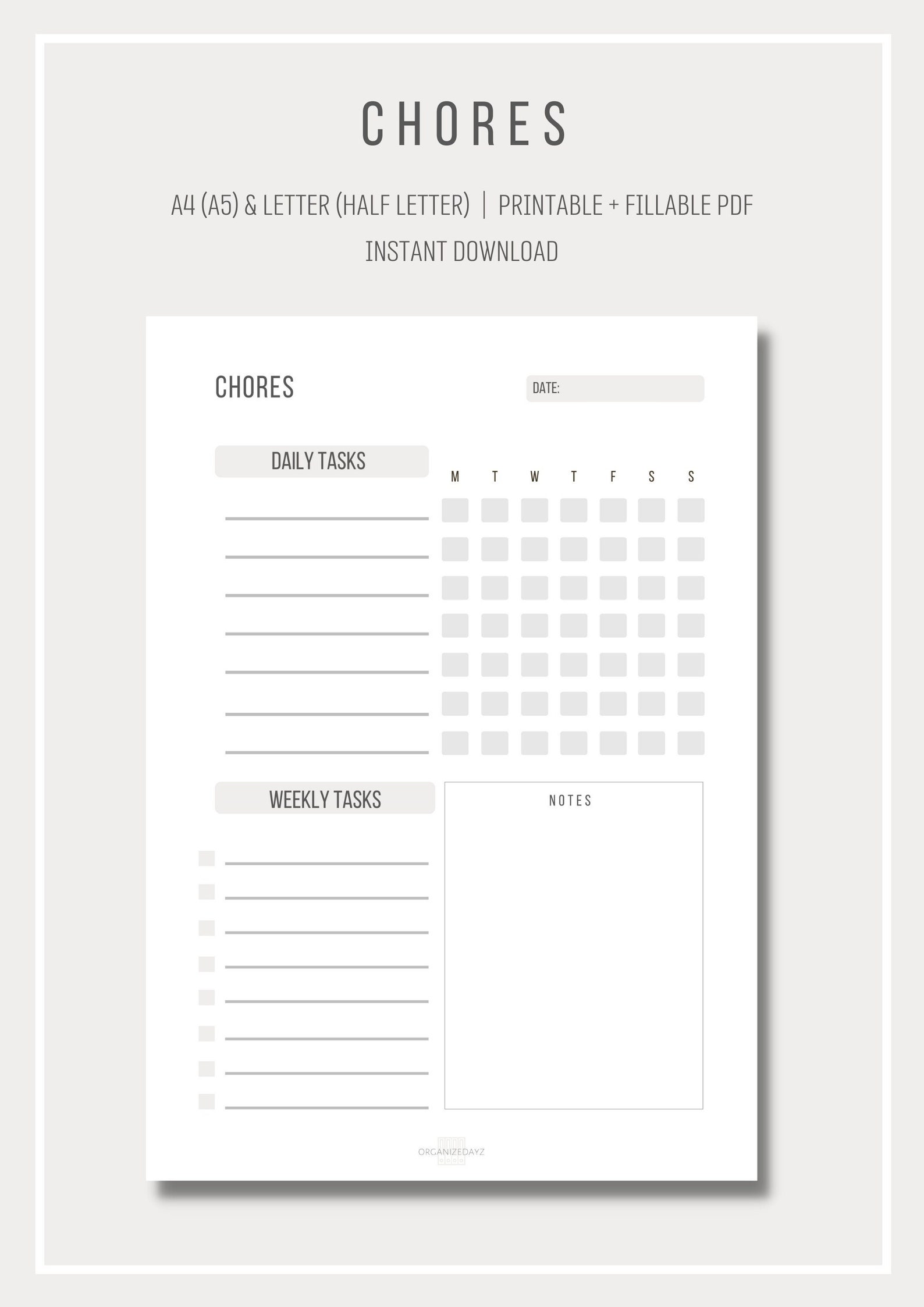 Chore Chart Weekly Chores Minimalist Chores List Simple - Etsy