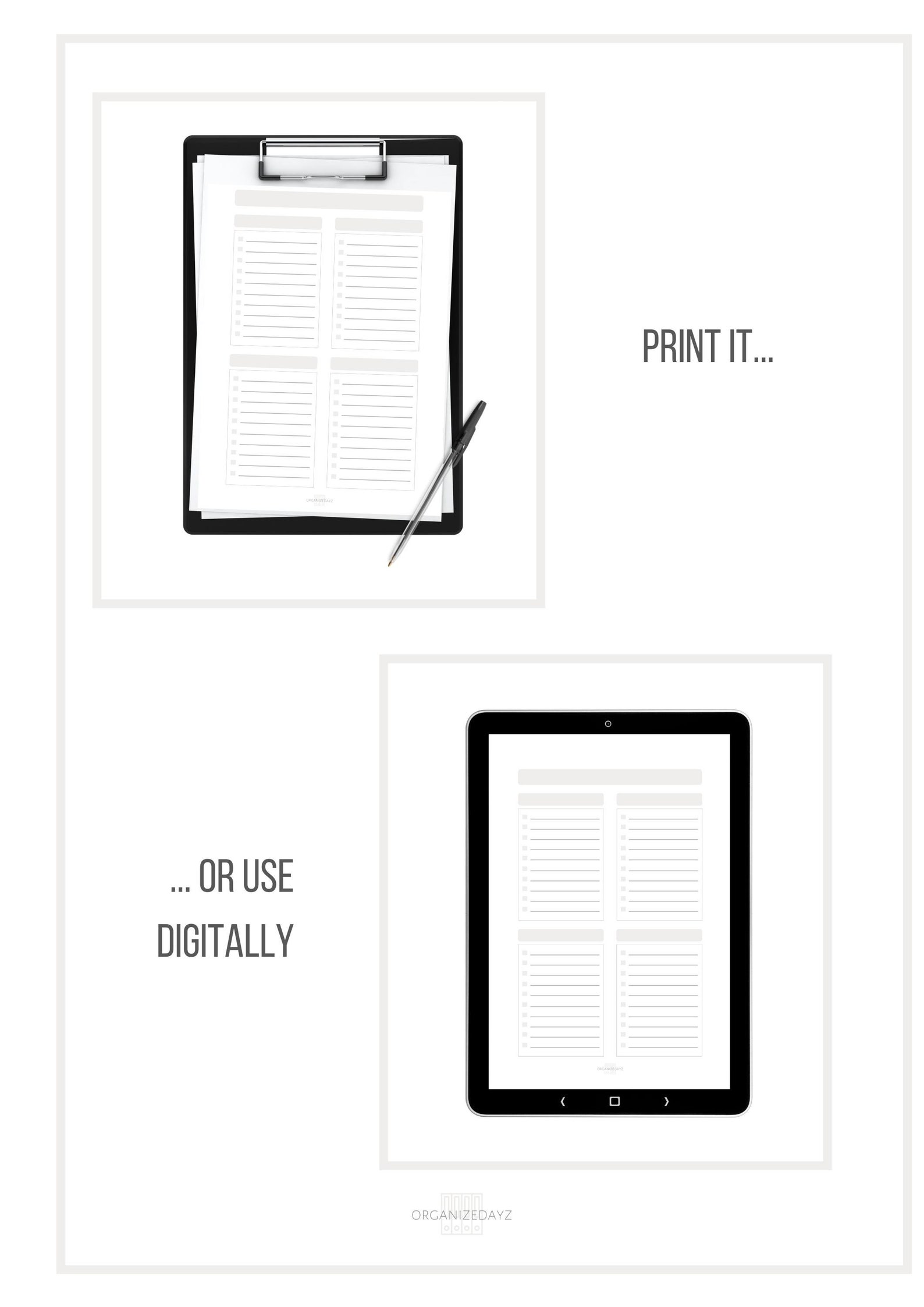 Printable Blank List List Template Planner Insert Checklist Four Column Printable Blank List List Template Planner Insert Checklist Four Column